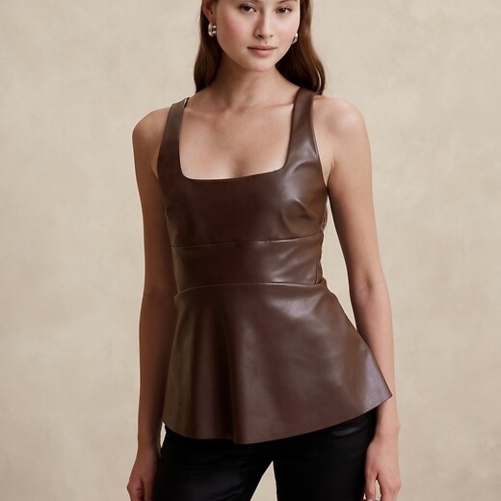 Sophisticated Brown Vegan Leather Women's Top